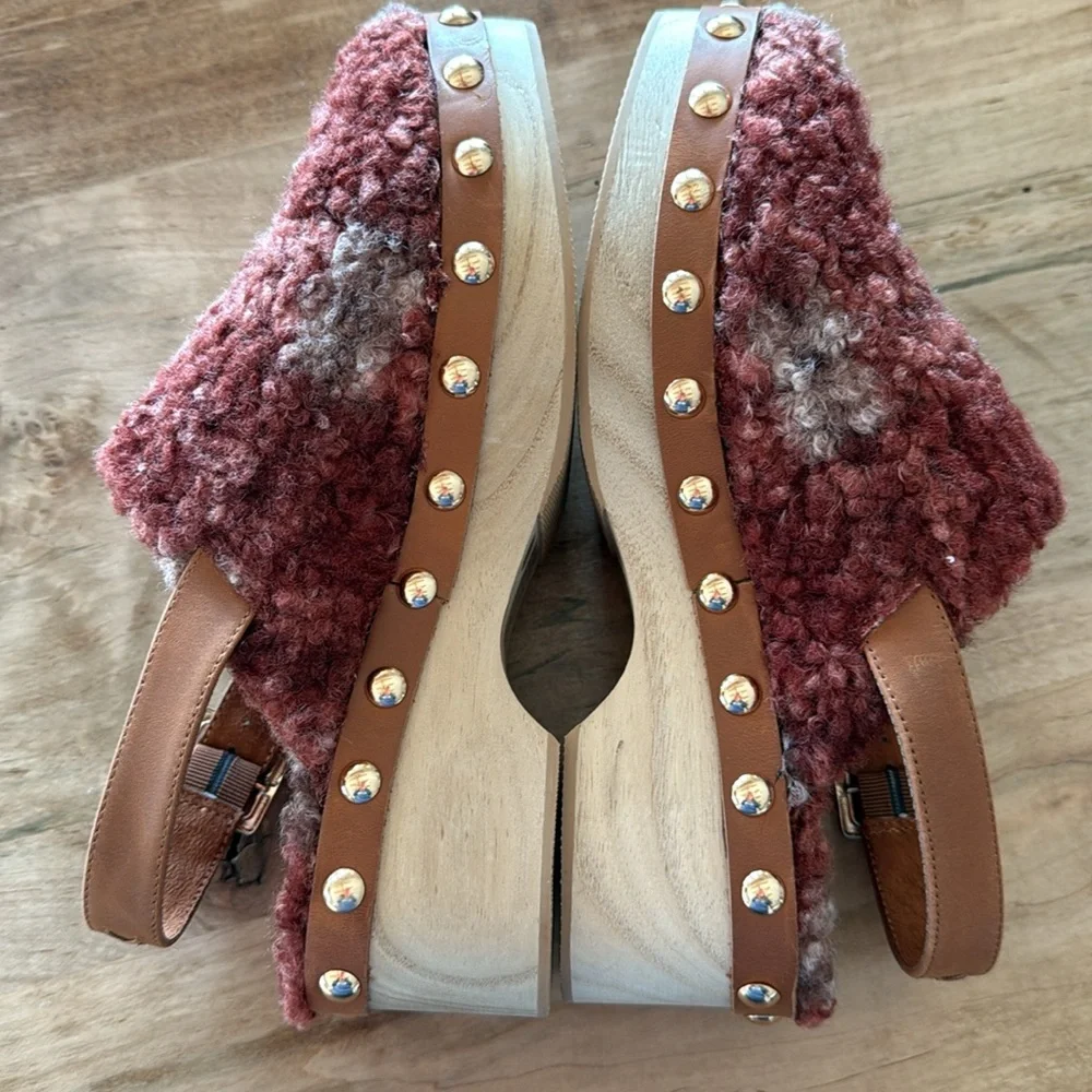 NEW Kelsi Dagger Brooklyn Warehouse Shearling garnet multi stud clog anthro 6.5 - Picture 12 of 13